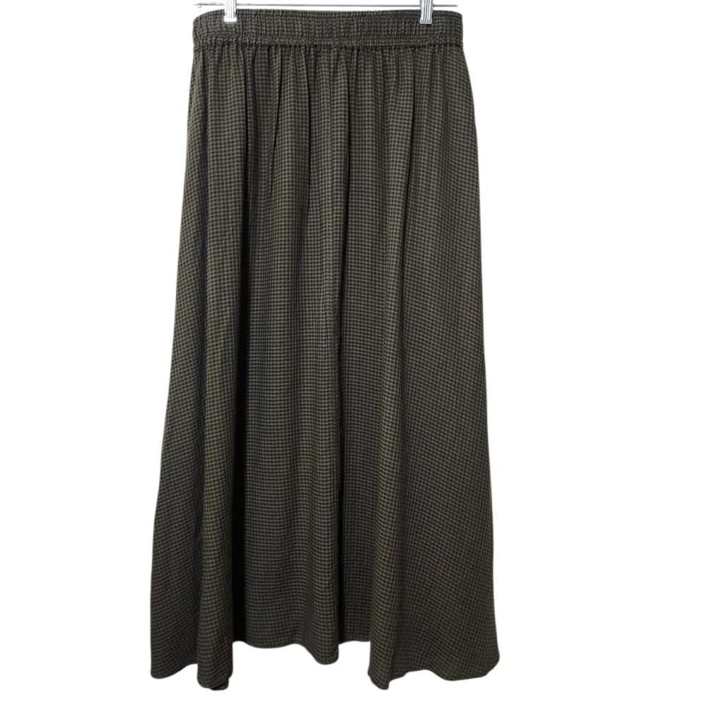 NEW Poetry Lagenlook Cotton Wool Blend Brown Checked Maxi Skirt Size 10